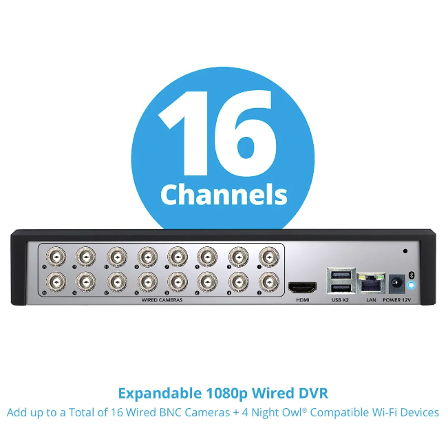 16 Channel 1080p Bluetooth DVR with Customizable Storage - Add up to 20 Total Devices