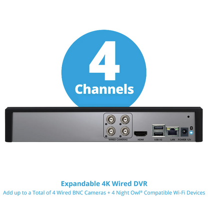 4 Channel 4K Bluetooth DVR with 1TB Hard Drive - Add up to 8 Total Devices