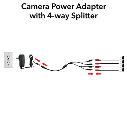 12V-2A Camera Power Adapter with 4-Way Power Splitter - Powers up to 4 Cameras