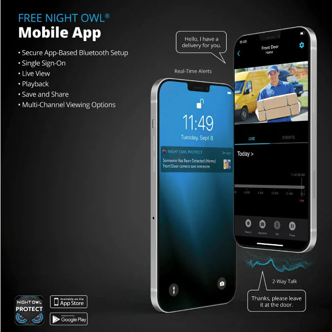 Free Night Owl Mobile App displayed on iphones